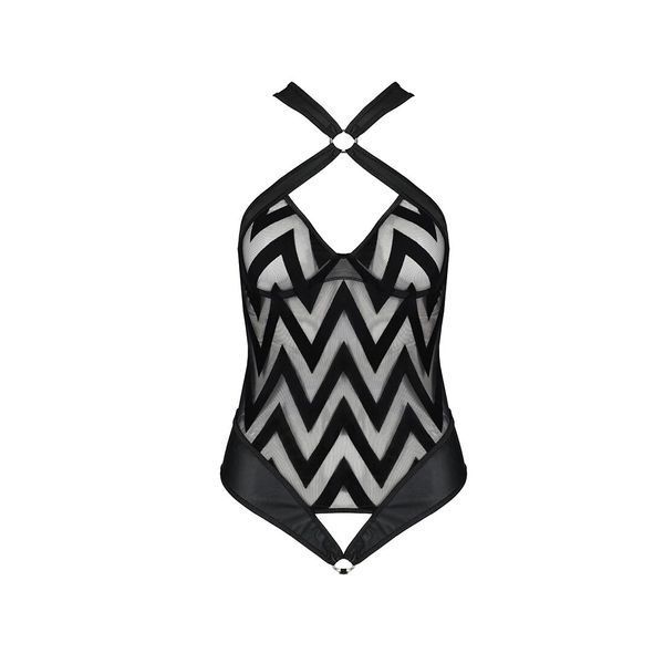 Сітчастий боді з халтером та ритмічним малюнком Passion Hima Body XXL/XXXL, black SO5348 фото